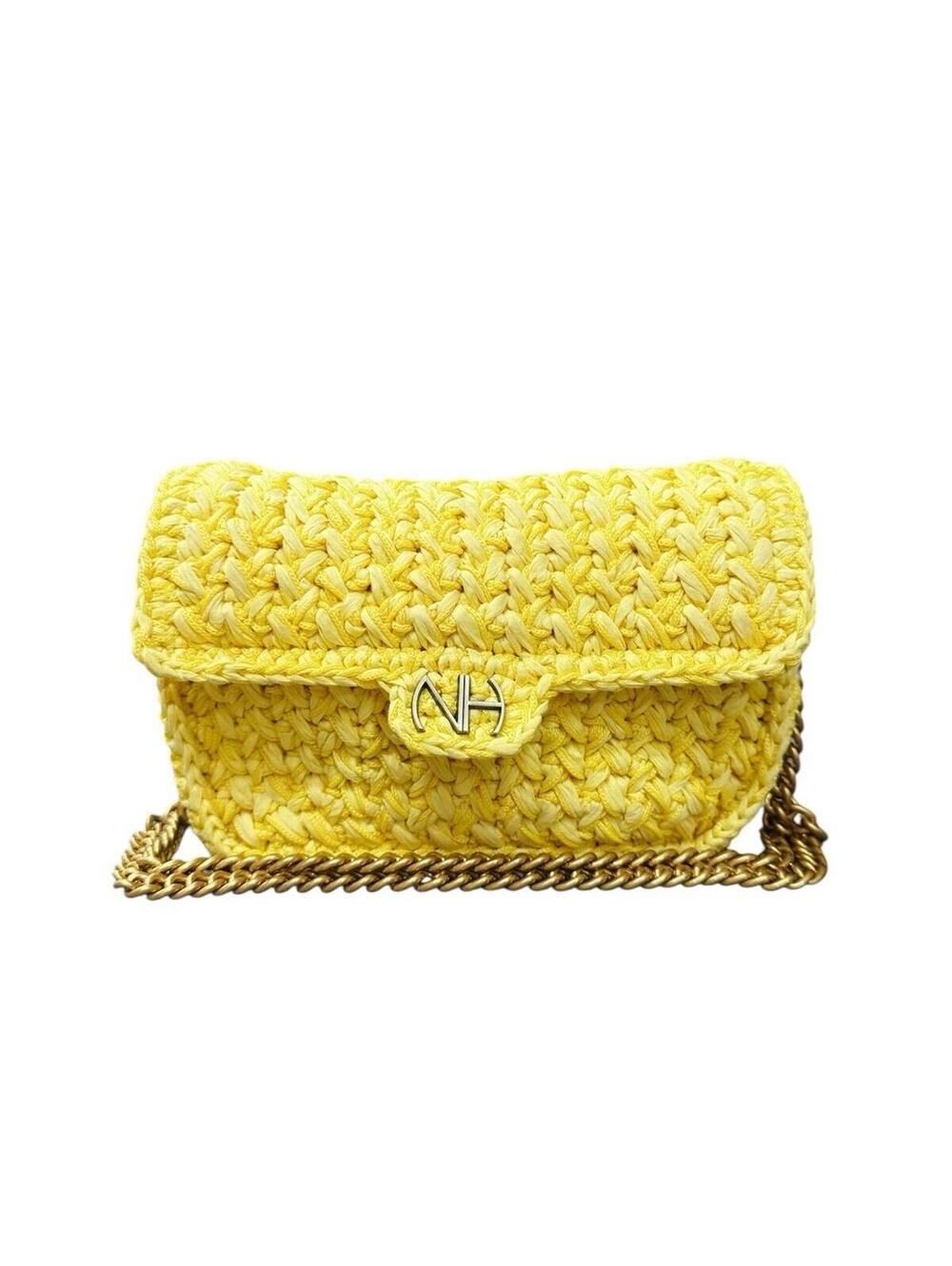 (RB) $212 Retail Noam Hazan Yellow Crocheted Knitted Double-Mixed Yarn Handbag